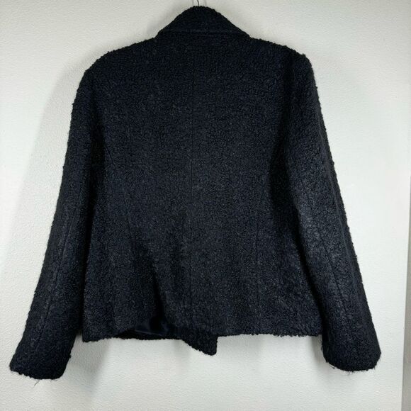 Eileen Fisher Black Suri Alpaca Wool Moto Jacket Zip Up Leather Trim Size Large - Picture 6 of 7